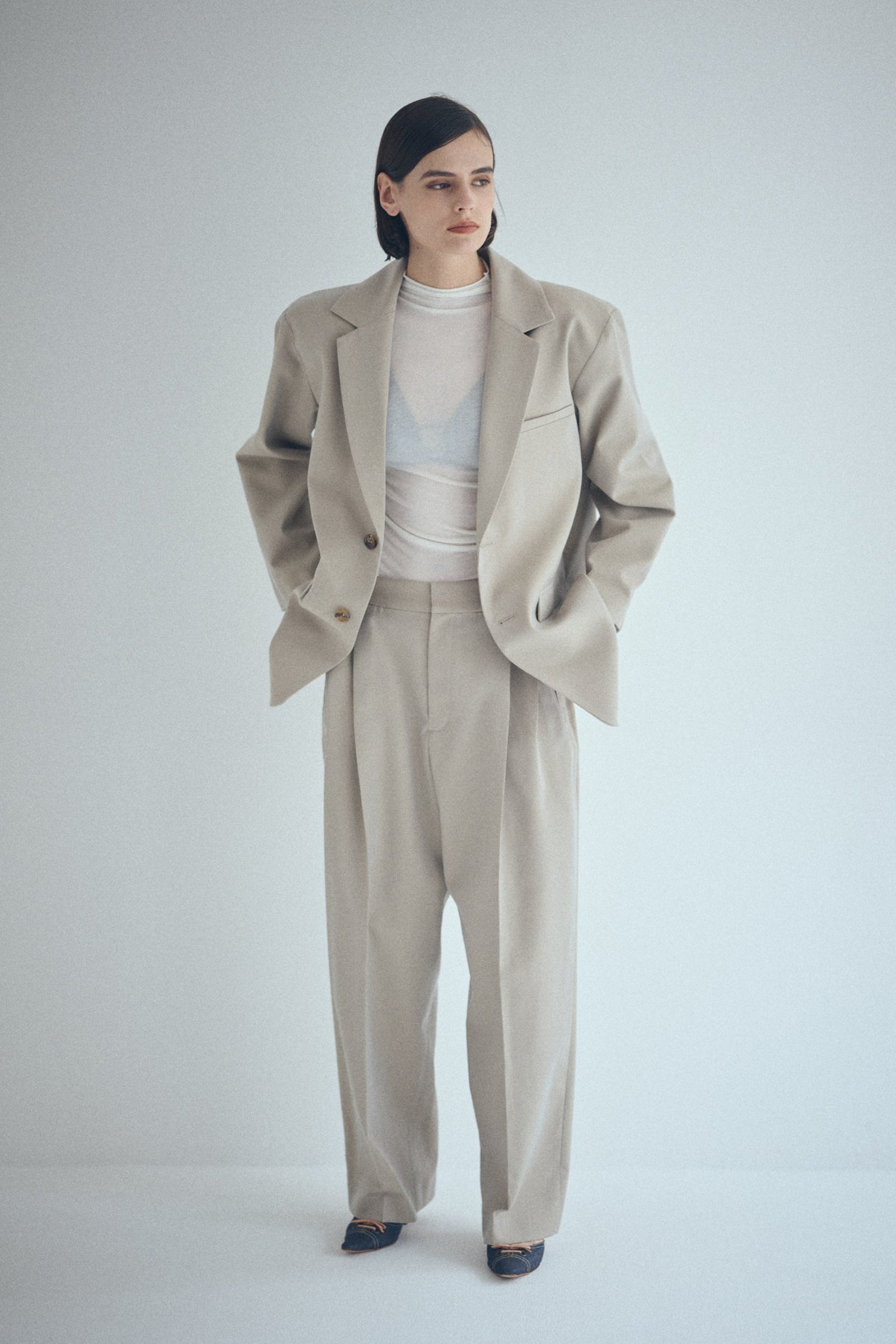 SEA ワイドテーパードトラウザーズ ネイビー シー SEA SERGE WIDE TROUSERS