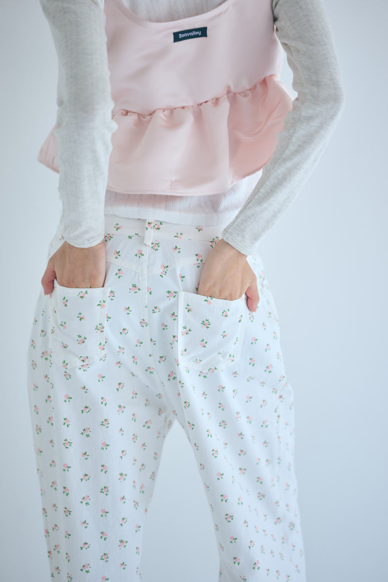 SEA FLORAL DENIM TROUSERS