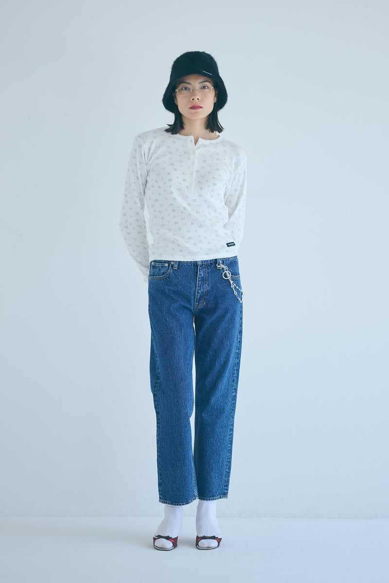 SEA FLORAL EYELET RIBBED HENLEY NECK L/S TEE