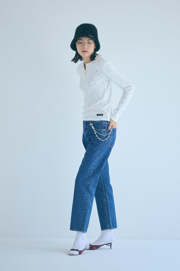 SEA FLORAL EYELET RIBBED HENLEY NECK L/S TEE