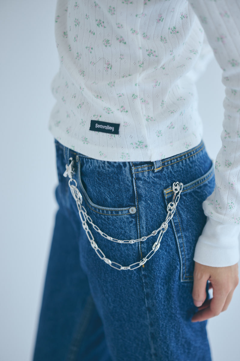 SEA FLORAL EYELET RIBBED HENLEY NECK L/S TEE