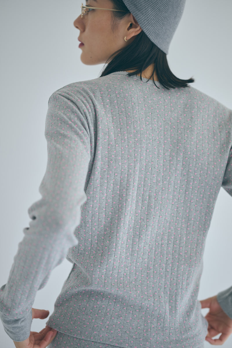 SEA FLORAL EYELET RIBBED HENLEY NECK L/S TEE