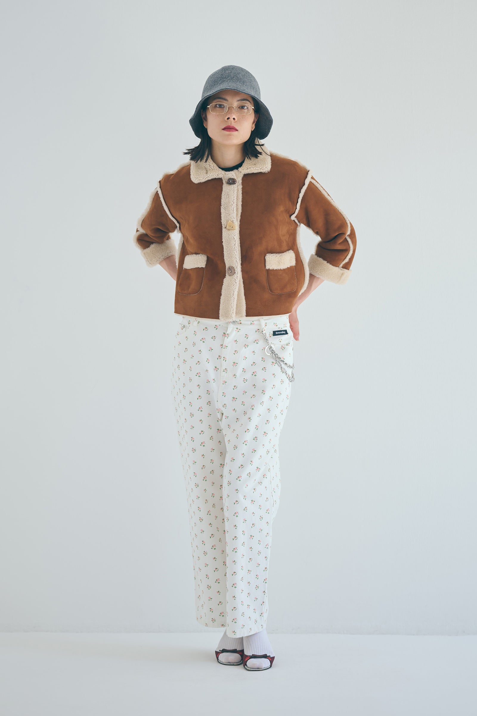 SEA FLORAL DENIM TROUSERS