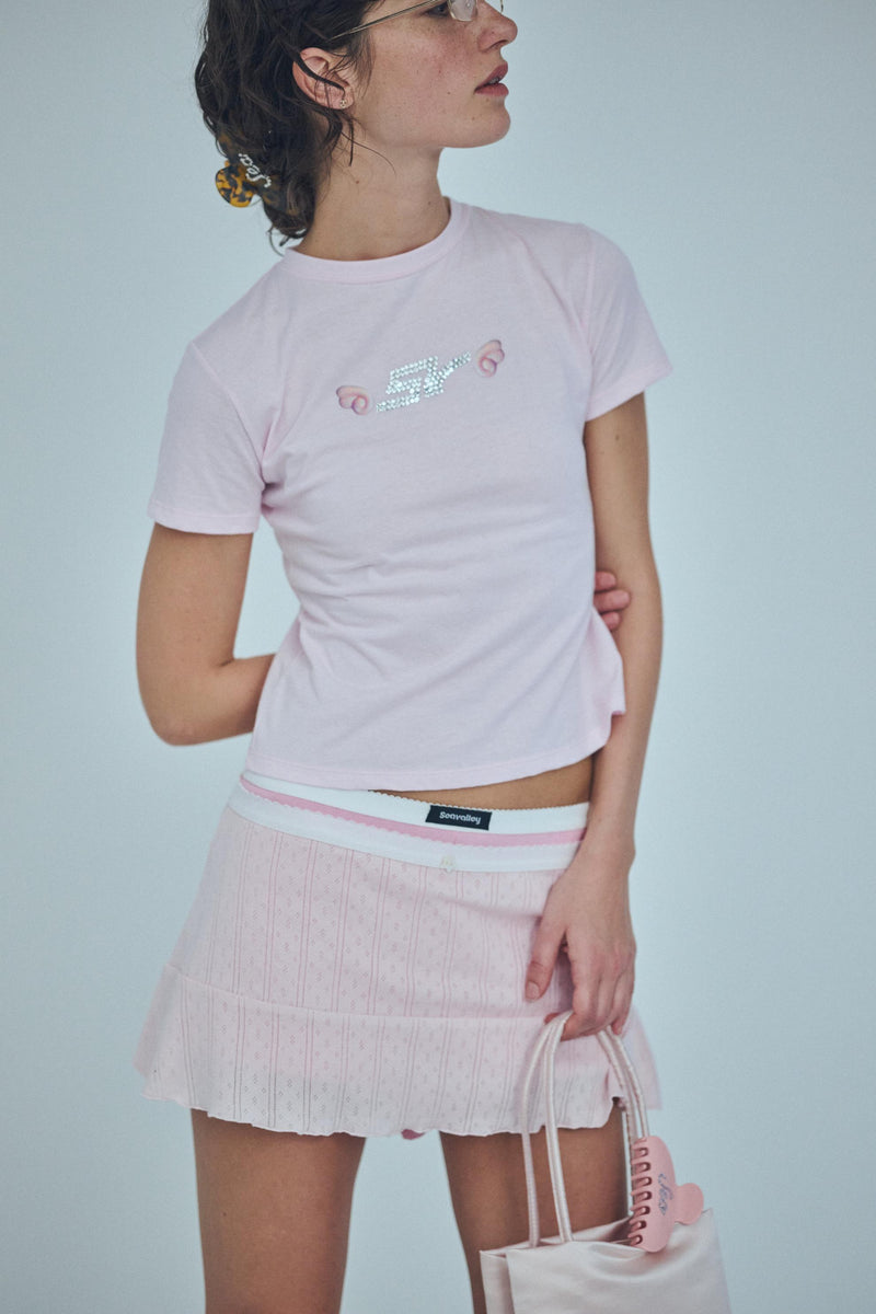SEA EYELET FRAISE FLARE MINI SKIRT