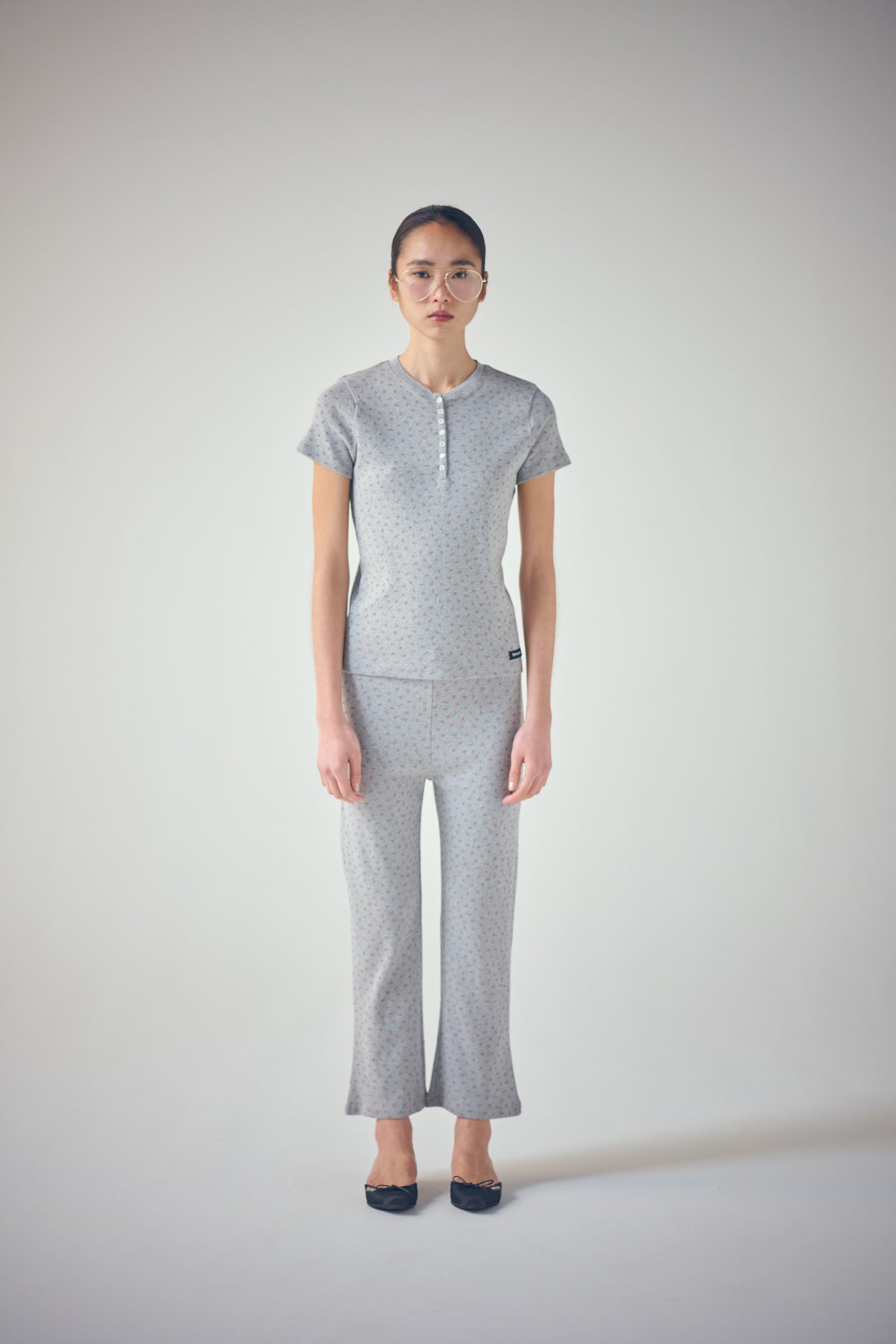 SEA FLORAL EYELET HENLEY-NECK H/S TEE