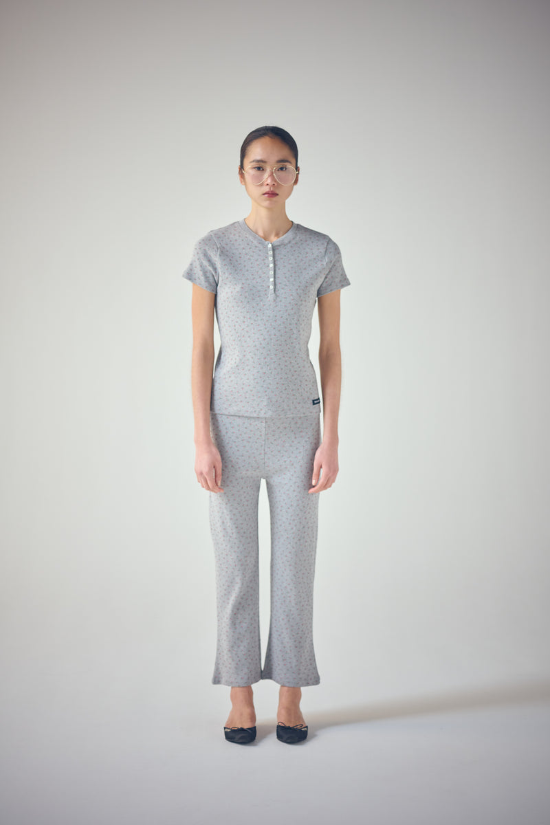 SEA FLORAL EYELET HENLEY-NECK H/S TEE