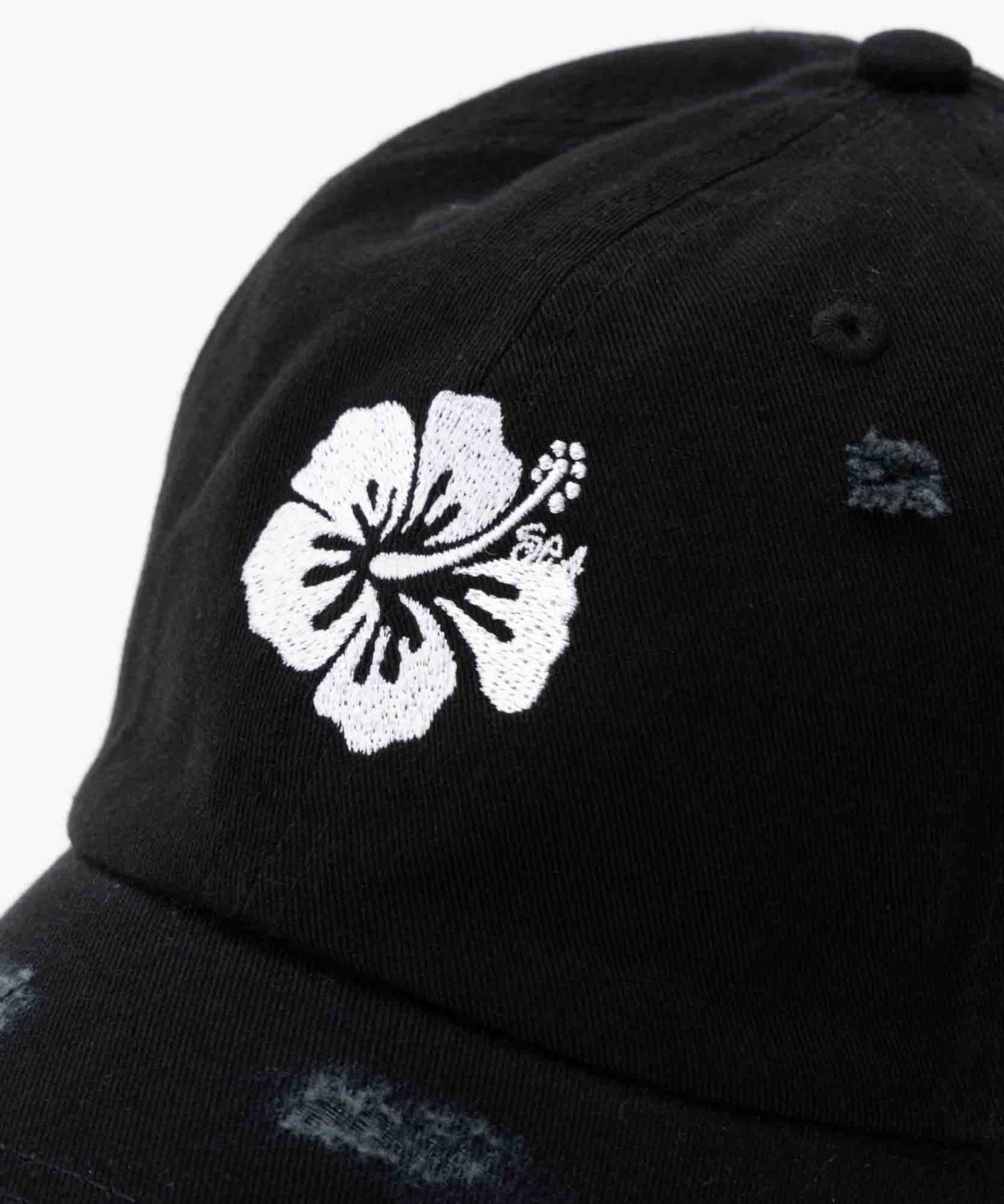 SEA キャップブラック SEA HIBISCUS DAMAGED CAP