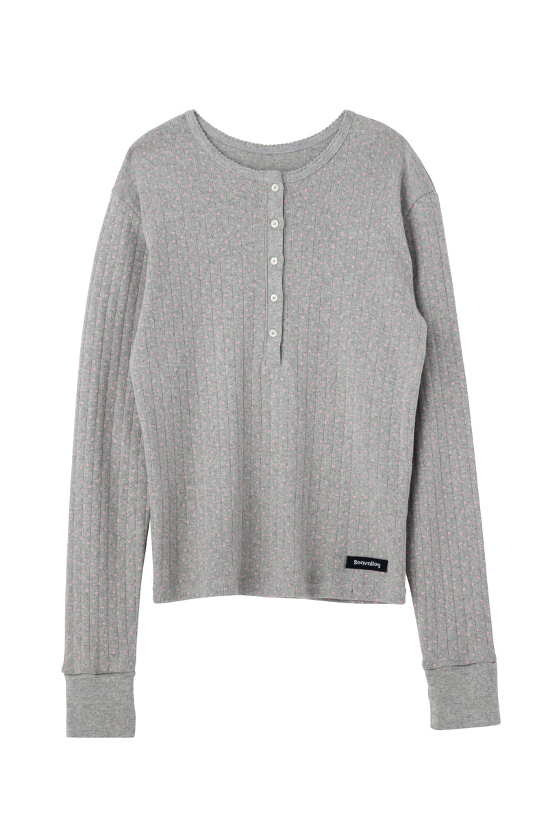 SEA FLORAL EYELET RIBBED HENLEY NECK L/S TEE