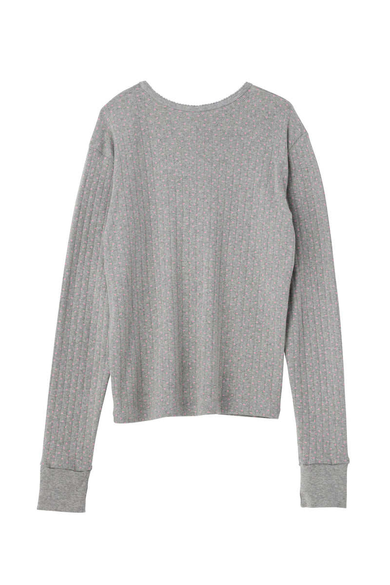 SEA FLORAL EYELET RIBBED HENLEY NECK L/S TEE
