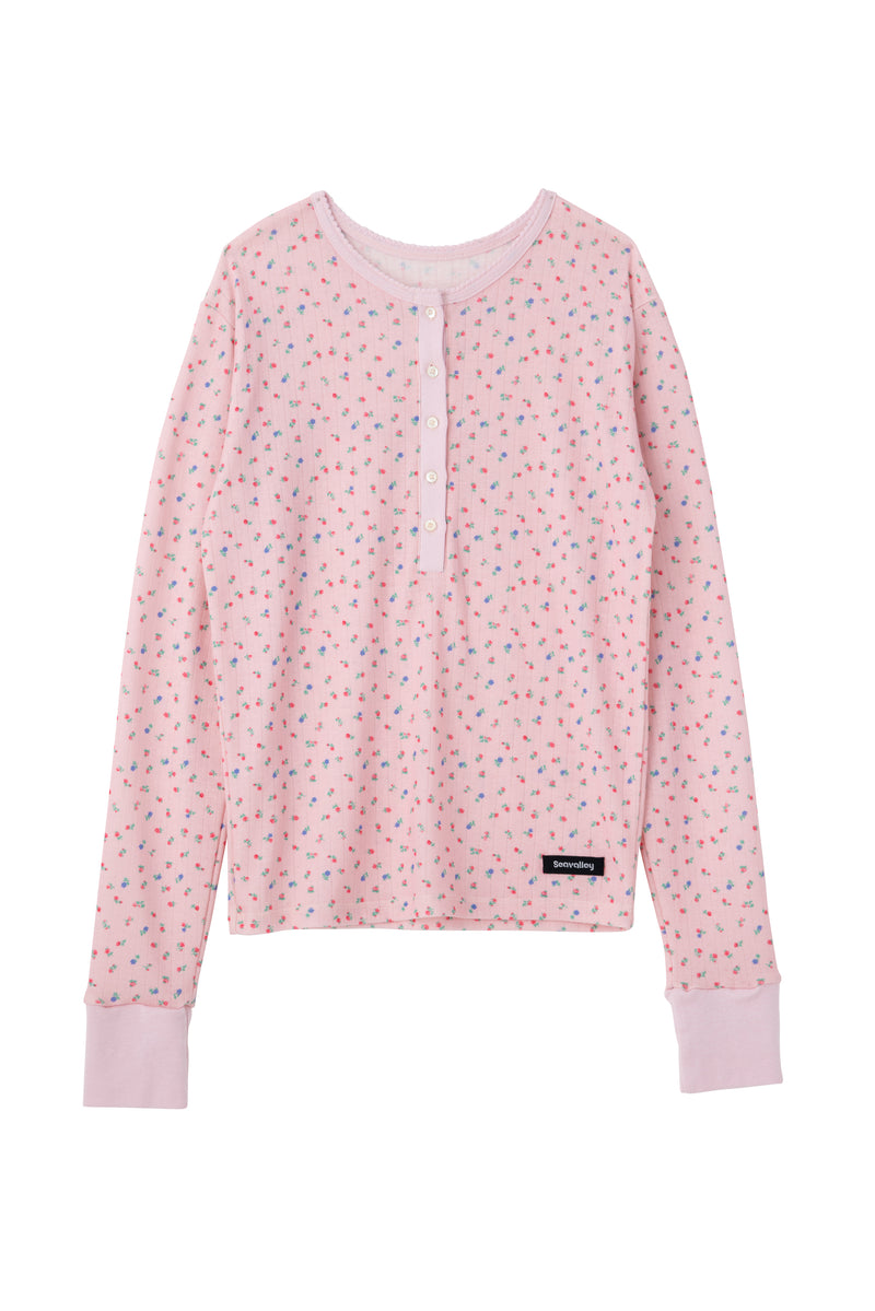SEA FLORAL EYELET RIBBED HENLEY NECK L/S TEE