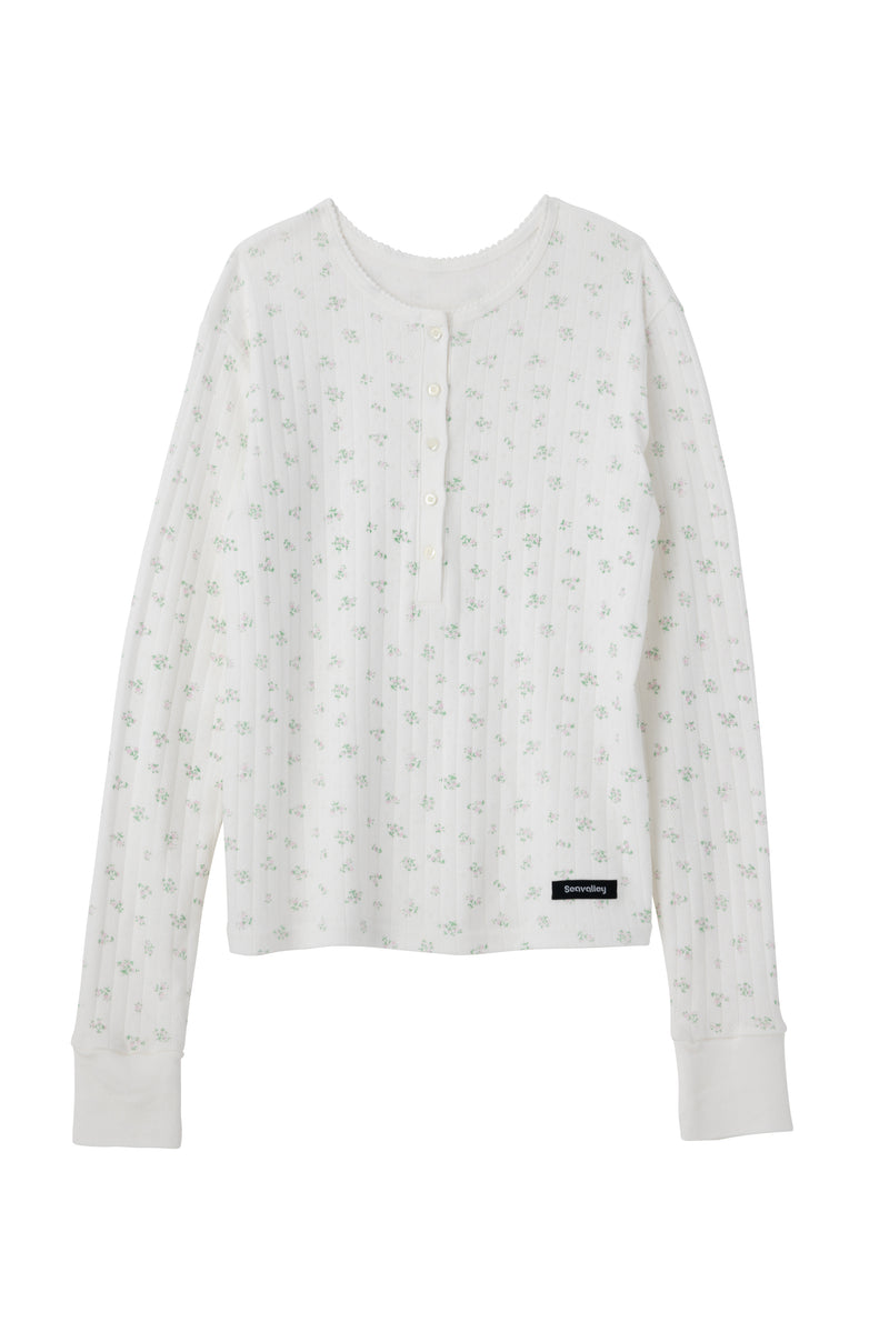 SEA FLORAL EYELET RIBBED HENLEY NECK L/S TEE