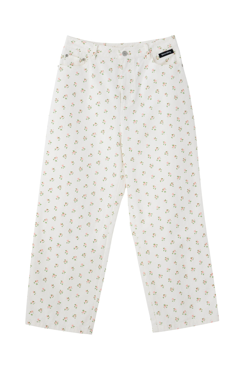 SEA FLORAL DENIM TROUSERS