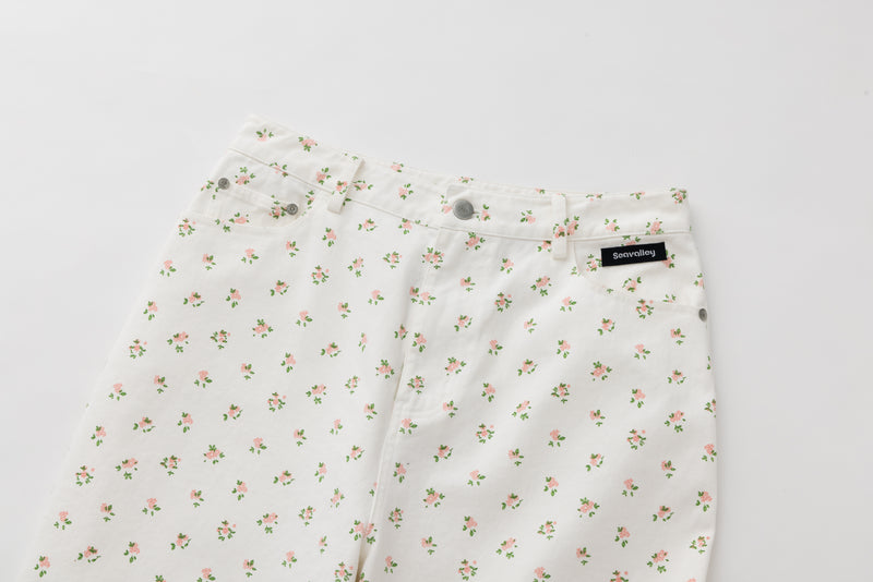 SEA FLORAL DENIM TROUSERS