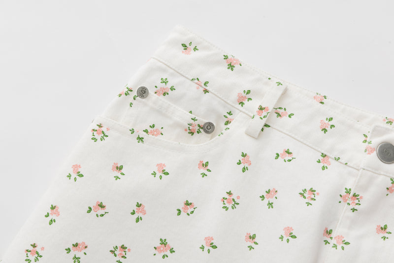 SEA FLORAL DENIM TROUSERS