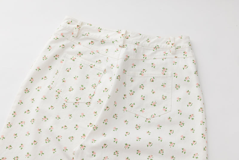 SEA FLORAL DENIM TROUSERS