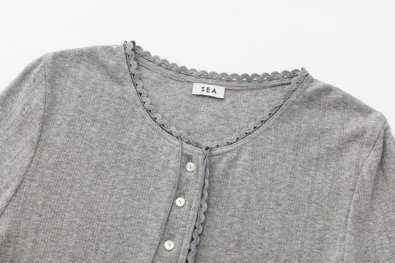SEA EYELET RIBBED CARDIGAN