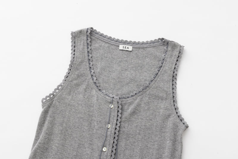 SEA EYELET RIBBED SLEEVELESS CARDIGAN