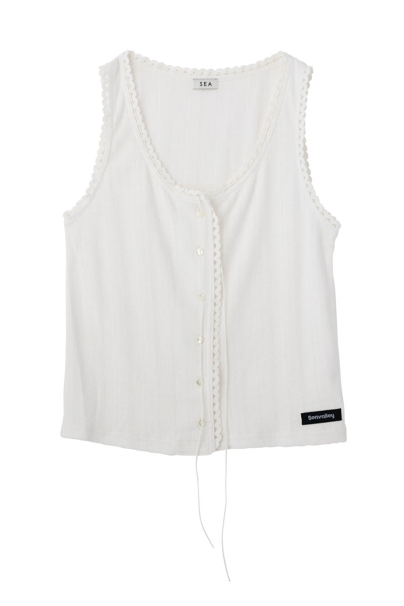 SEA EYELET RIBBED SLEEVELESS CARDIGAN