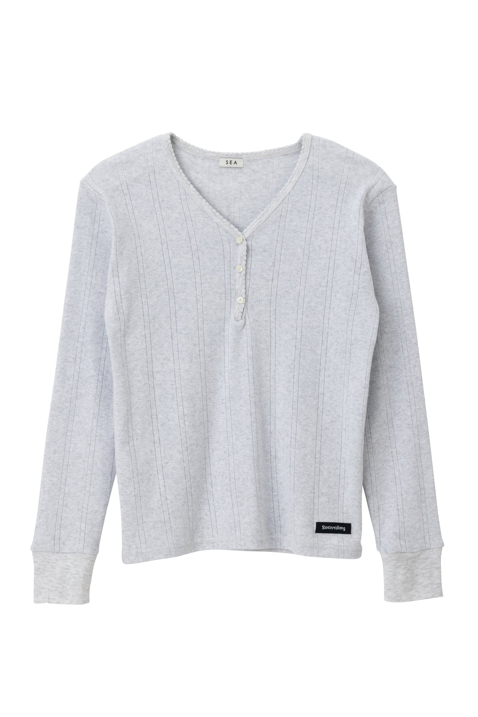 SEA EYELET RIBBED V-NECK HENLEY L/S TEE