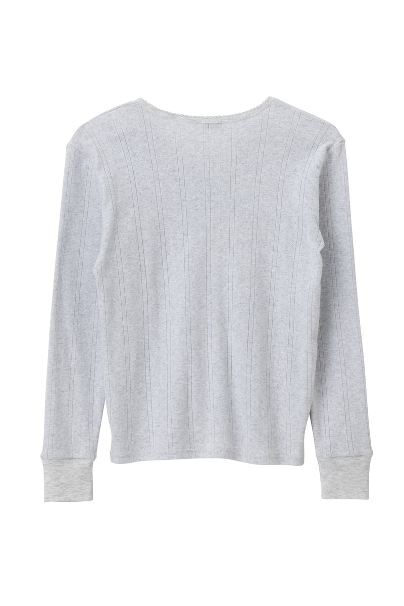SEA EYELET RIBBED V-NECK HENLEY L/S TEE