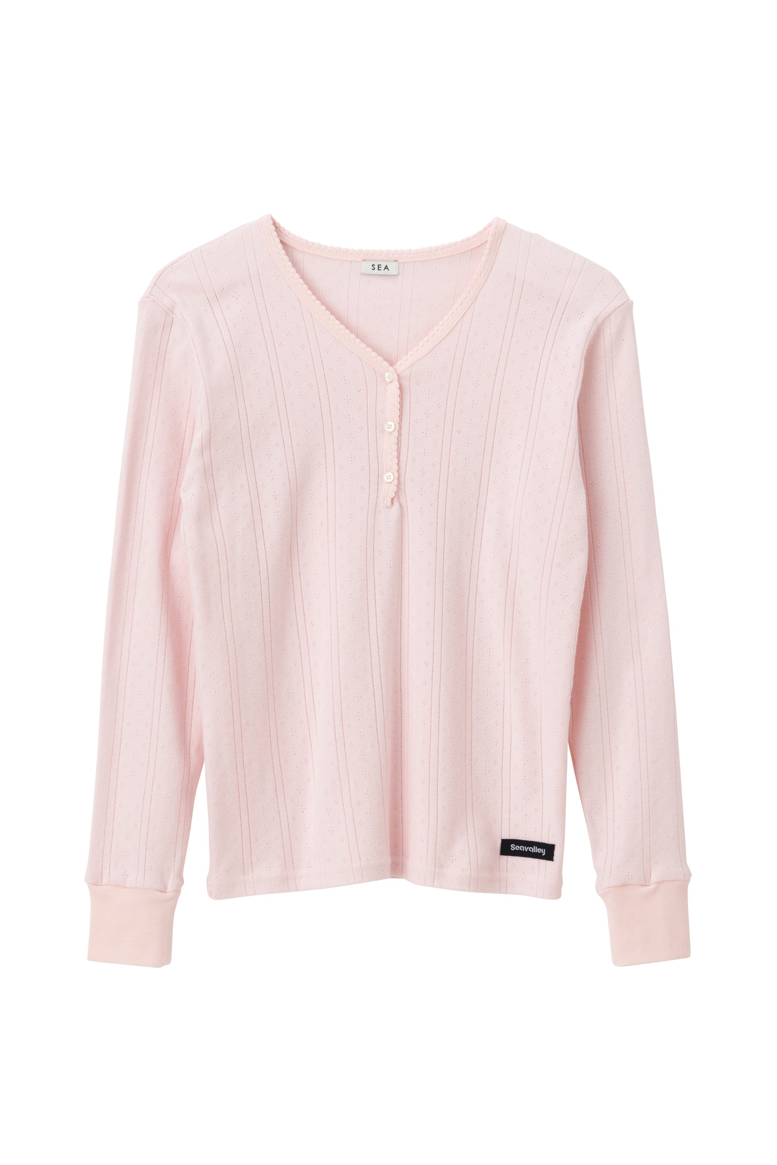 SEA EYELET RIBBED V-NECK HENLEY L/S TEE
