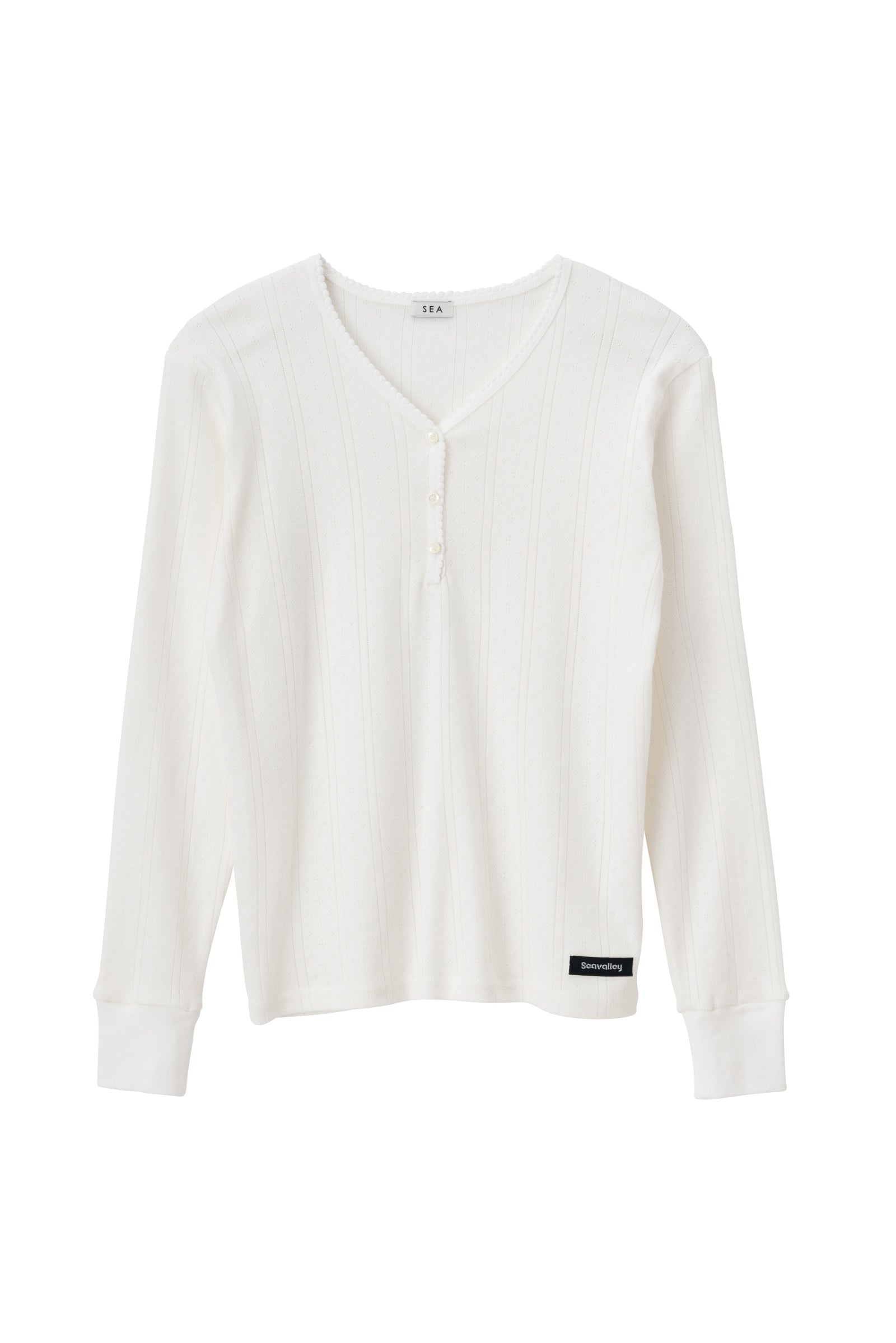 SEA EYELET RIBBED V-NECK HENLEY L/S TEE