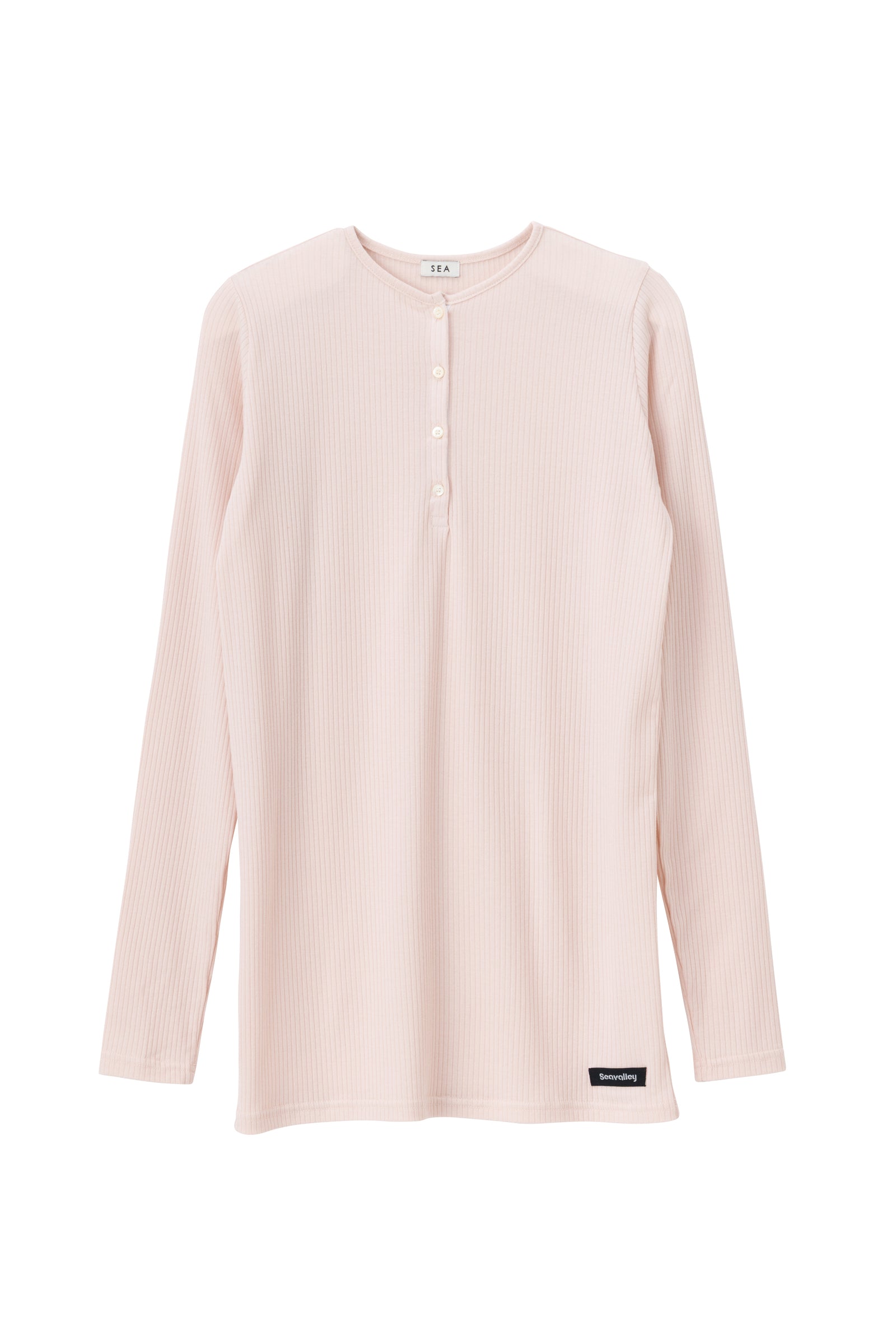 SEA HENLEY NECK L/S TEE ピンク美品 SEA SHEER RIBBED HENLEY L/S TEE