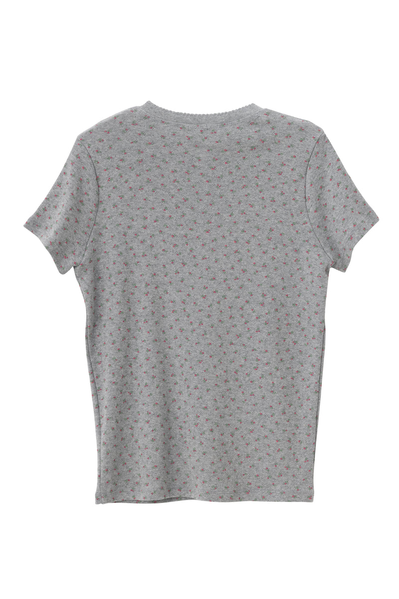 SEA FLORAL EYELET HENLEY-NECK H/S TEE