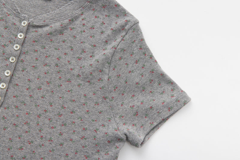 SEA FLORAL EYELET HENLEY-NECK H/S TEE
