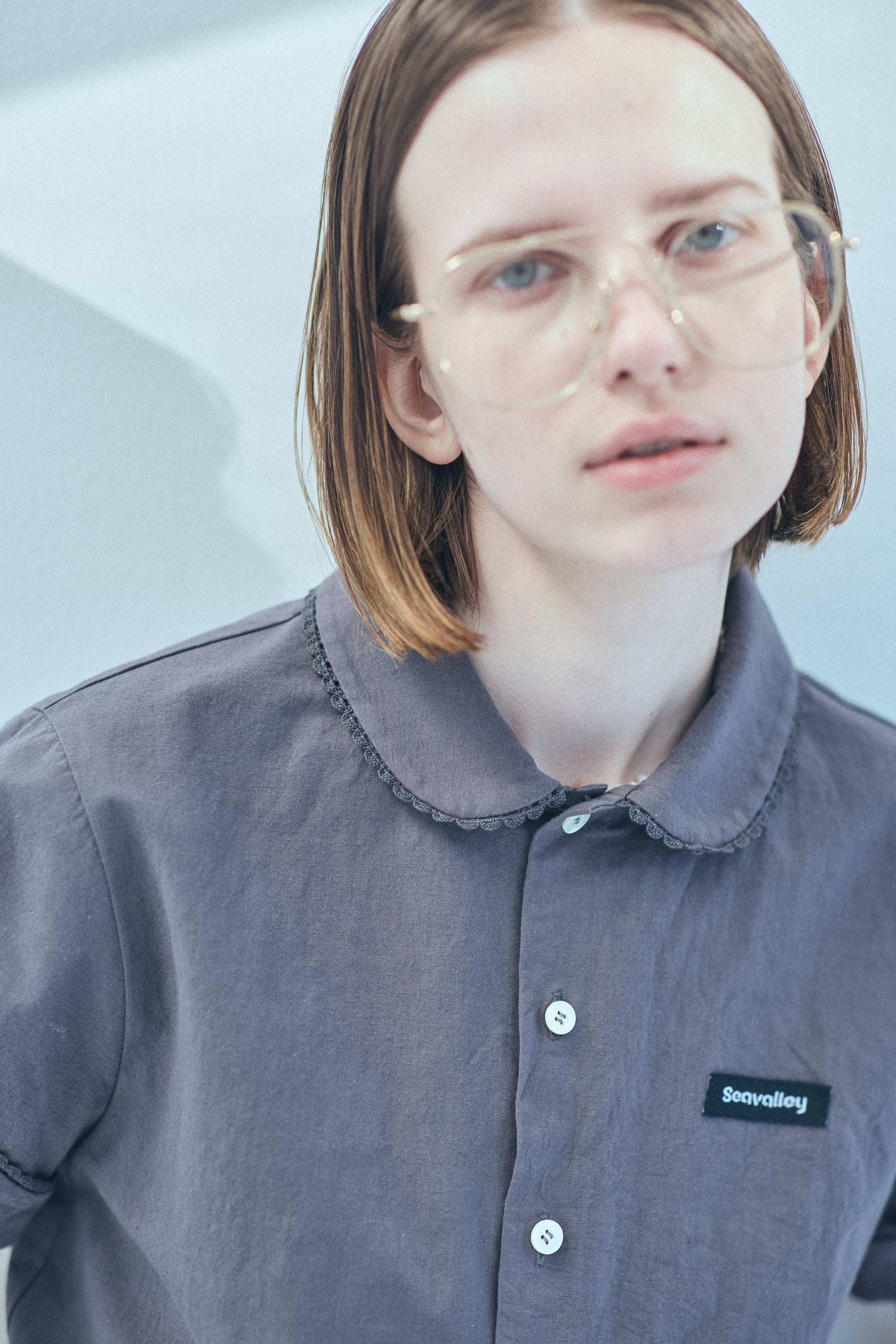 SEA COTTON LINEN ROUND COLLAR SHORT SLEEVE SHIRT