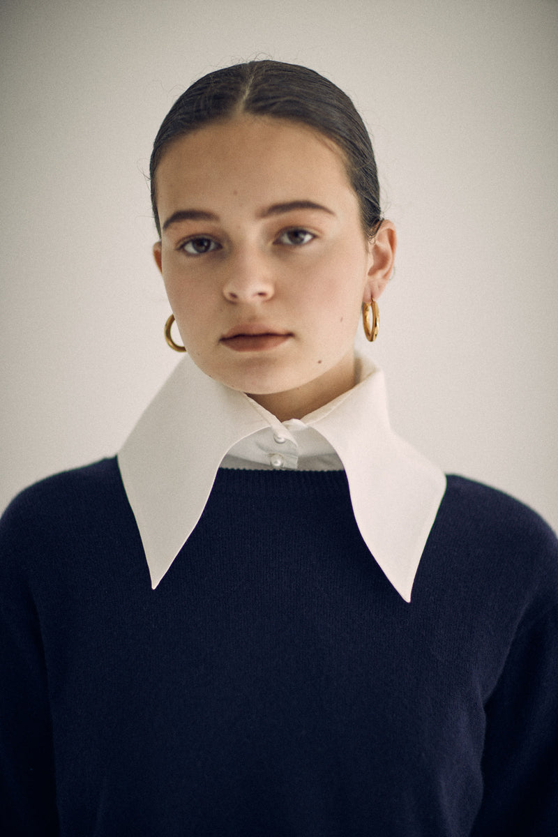 SEA BROADCLOTH BIG COLLAR PEARL SHIRT