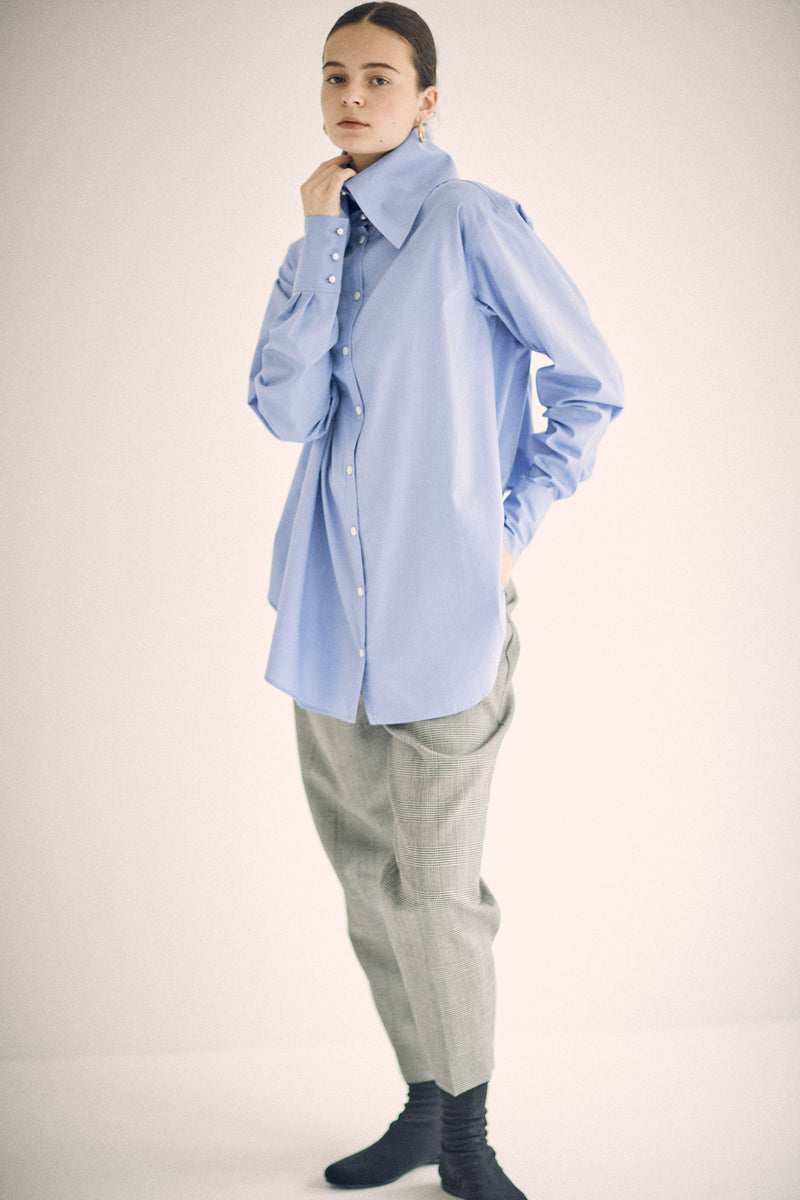 SEA BROADCLOTH BIG COLLAR PEARL SHIRT