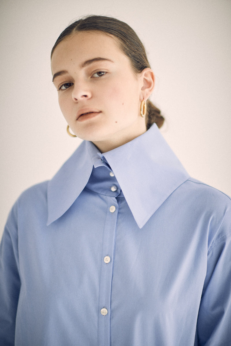 SEA BROADCLOTH BIG COLLAR PEARL SHIRT