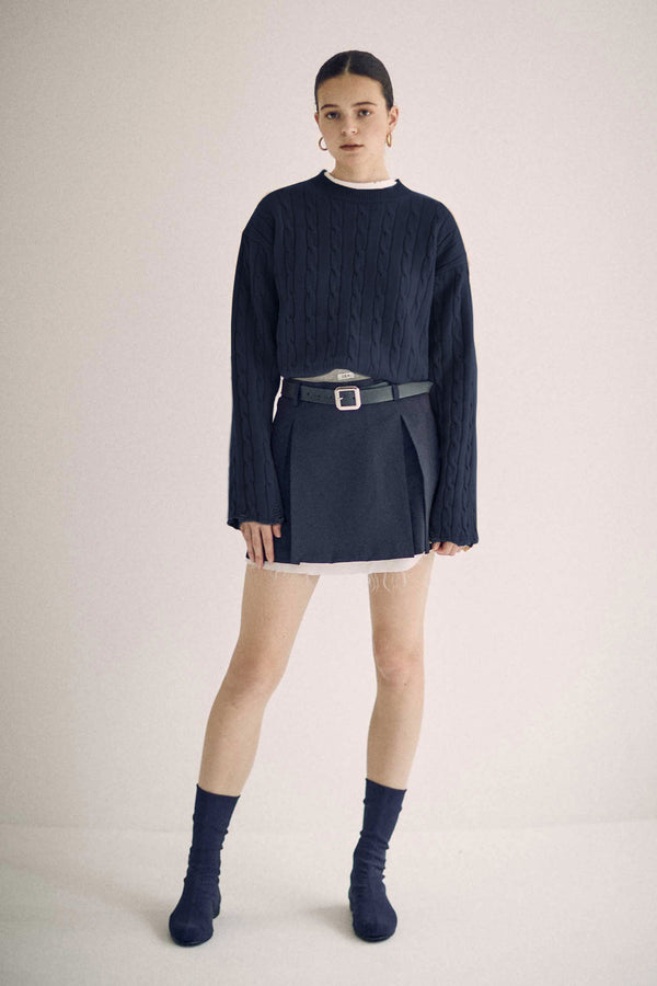 [SEA ONLINE&S-STORE 限定商品]  SEA RIPPED WOOL SHORT SWEATER IN CABLE-KNIT（AI）